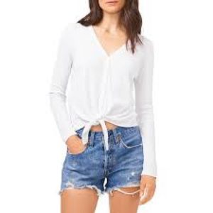 NWT|1.State|White|Button Down|Tie Front|Thermal|Long Sleeve Top|V-Neck|sz M